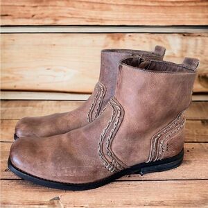 BED STU men’s Brown Leather Boots side zip